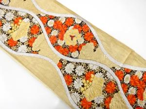 アンティーク　立涌に菊・桐模様織り出し袋帯（材料）